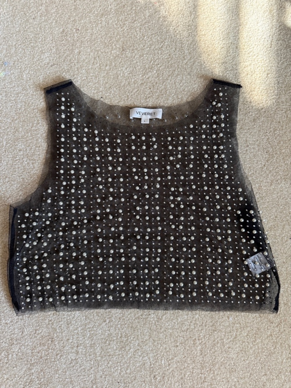 Veveret Black Beaded Sheer Cropped Top